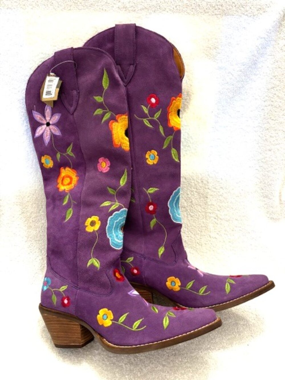 Dingo Flower Power purple suede leather embroidered western boots NWT Size 6